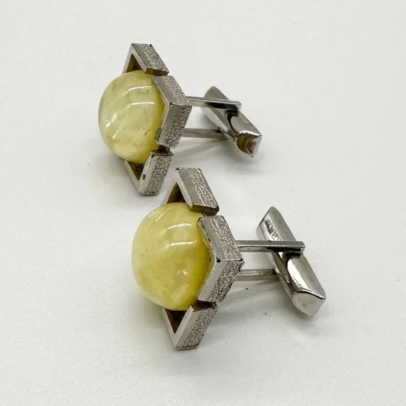 Vintage Swank Australian Opal Half Globe Silver Tone Cufflinks